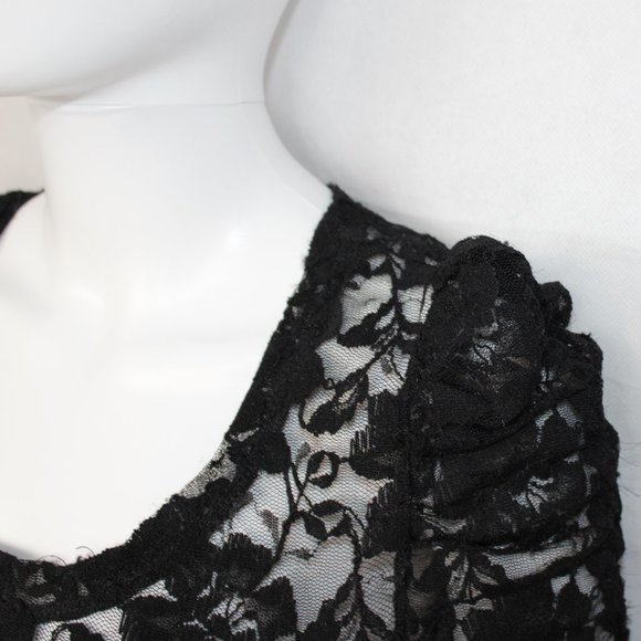 Twenty One Women's Top Lace 1/2 Sleeve Round Neck Black Medium - Picture 4 of 7